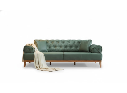 Chesterfield Sofa 3 Sitz Couchen Dreisitzer Grün Neu Textil Holz 220cm