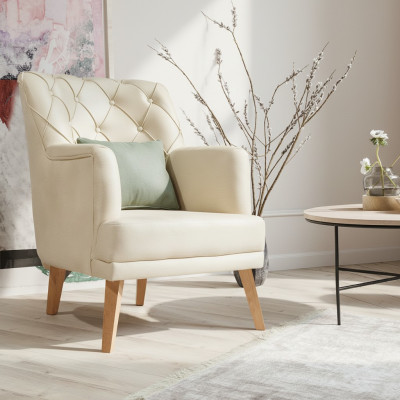 Wohnzimmer Sessel Möbel Modern Stoff Lounge Textil Kunstleder beige
