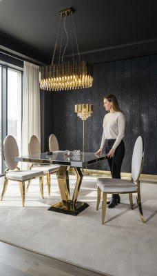 Esszimmer Stuhl weiß Luxus Metall mit Textil Stühle Stil Modern Lehnstuhl