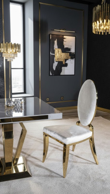 Esszimmer Stuhl weiß Luxus Metall mit Textil Stühle Stil Modern Lehnstuhl