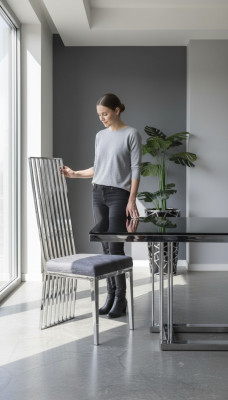 Esszimmer Stuhl grau Luxus stuhl Metall mit Textil Stühle Stil Modern