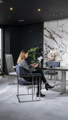 Esszimmer Stuhl Luxus Metall mit Textil Stühle Stil Modern Lehnstuhl