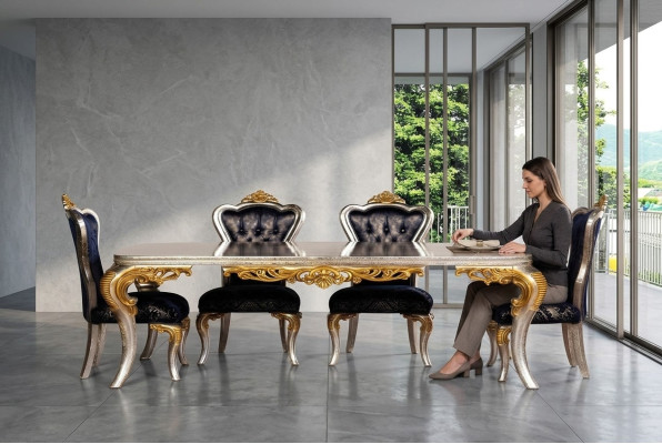 Set 4x Stühle Esszimmerstuhl Stuhl Lehn Luxus Esszimmer Ess Stil Barock 4tlg.