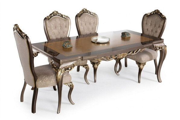 Stuhl Set 4x Lehn Stühle Esszimmerstuhl Holz Luxus Esszimmer Stoff Barock Stühle