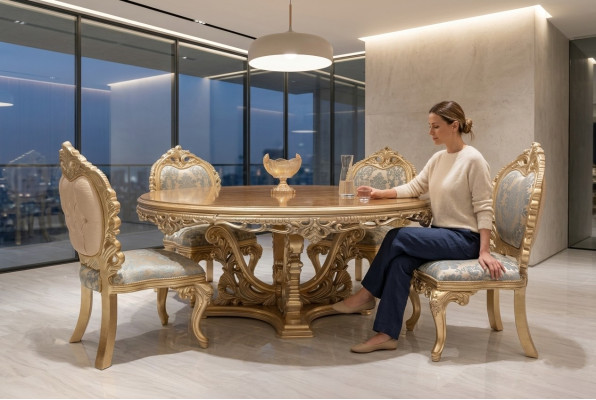5-teiliges klassisches Esszimmer-Set mit rundem Tisch und Stühlen