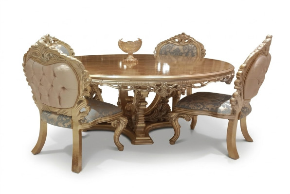 5-teiliges klassisches Esszimmer-Set mit rundem Tisch und Stühlen