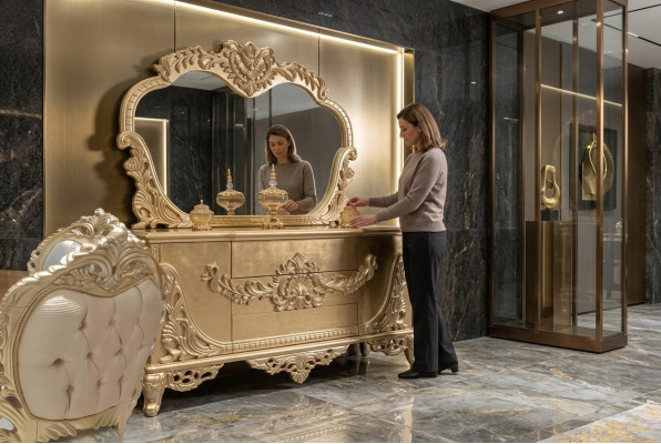Anrichte Spiegel Luxus Gruppe Kommode Garnitur Kommoden Schrank Anrichten Gold
