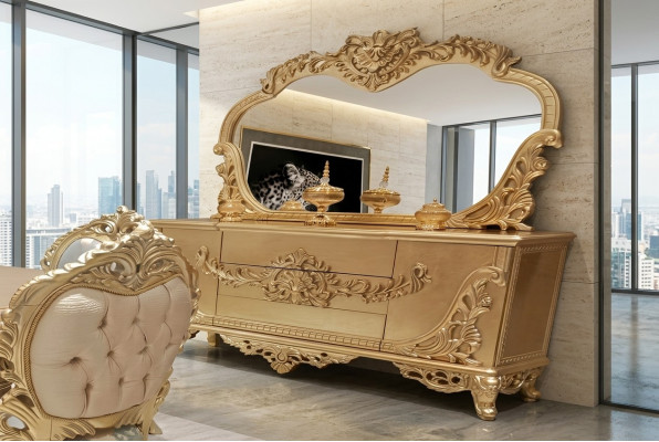 Anrichte Spiegel Luxus Gruppe Kommode Garnitur Kommoden Schrank Anrichten Gold