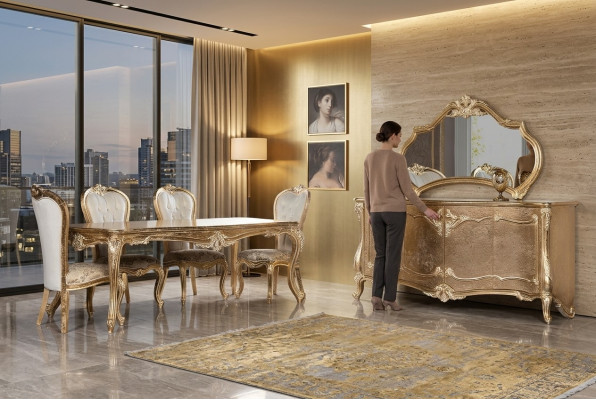Esszimmer Esstisch Stuhl Gruppe Garnitur Set Holz Tisch Kommode Spiegel Set 7tlg