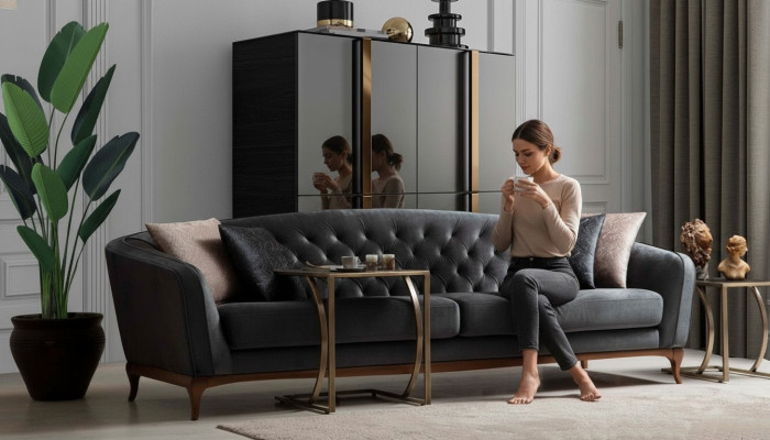 Viersitzer Sofa Luxus 4 Sitzer Sofas Gepolsterte Couch Stoff Sitzer Modern Sitz