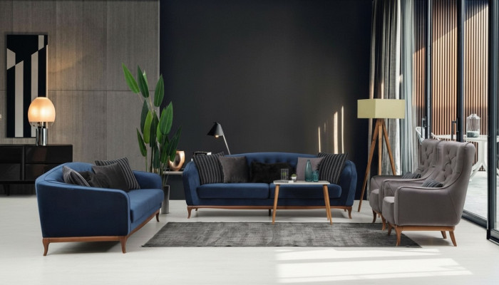 Chesterfield Garnitur Sofagarnitur Luxus Sofa 4+3+1 Sitzer Gruppe Stoff