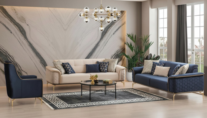 Sofagarnitur Garnitur Sofas Sofa Sessel Dreisitzer 3+3+1 Sitzer Stoff Gruppe Neuu