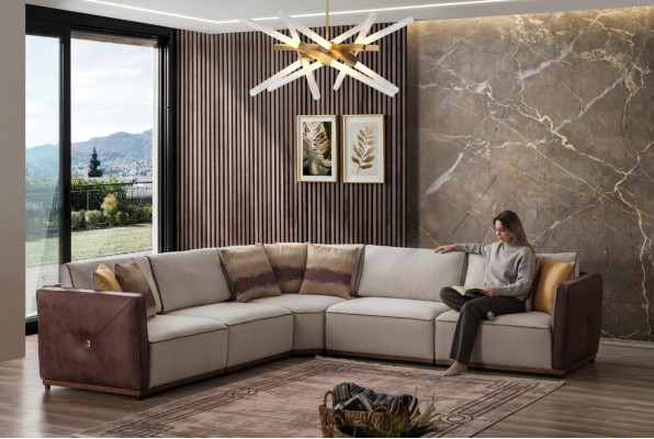 Luxus Ecksofa Sofas L-Form Großes Sofa Eck Wohnzimmer Polyester Modern Stoff Neu