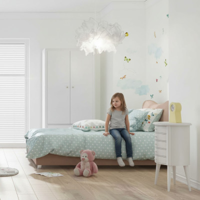 Kinderzimmer Kinderbett Bett Nachttisch Kleiderschrank Holz Möbel Weiß Set 3tlg