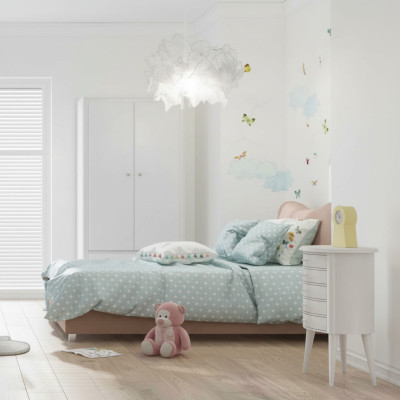 Kinderzimmer Kinderbett Bett Nachttisch Kleiderschrank Holz Möbel Weiß Set 3tlg