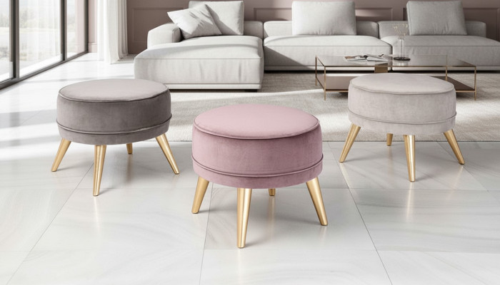 Hocker Sitzhocker Ottomane Pouf Modern Luxus Stoff Design Wohnzimmer Rosa Runder