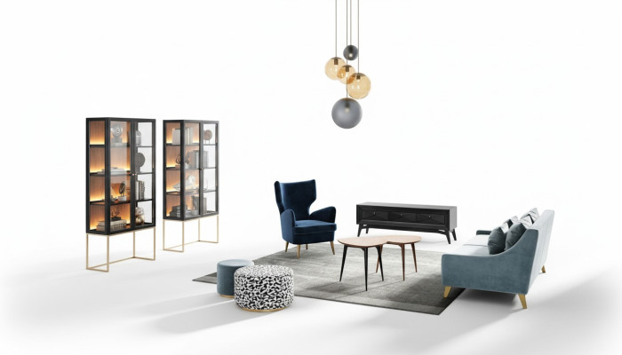 Garnitur Wohnzimmer Sofa Sessel Vitrine Hocker rtv Couchtisch Set Gruppe 9tlg