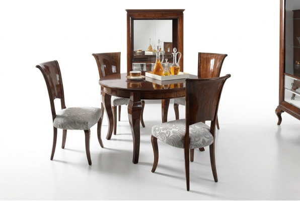 Runder Esstisch Hochglanz Brauner Tisch Essgruppe Esszimmer Set Stühle 5tlg.