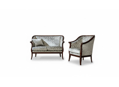 Zweisitzer Luxus Sofa 2 Sitzer Stoff Grau Wohnzimmer Klassische Polyester Braun