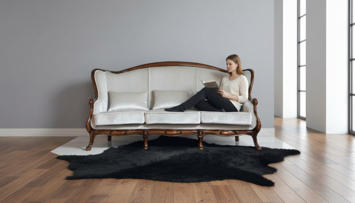Dreisitzer Sofa 3 Sitzer Luxus Stoff Grau Wohnzimmer Klassische Möbel Braun Neu