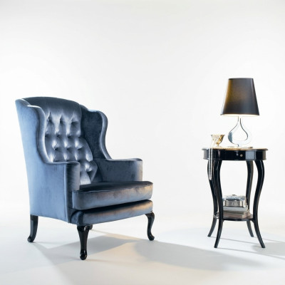 Sessel Ohrensessel Sitzer Sitz Stoff Blau Luxus Wohnzimmer Klassische Polyester
