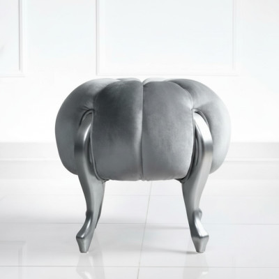 Luxus Hocker Fußhocker Polyester Wohnzimmer Sitz Stoff Grau Luxus Bank Samt