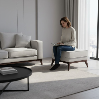 Hocker Fußhocker Polyester Puff Wohnzimmer Sitz Stoff Grau Luxus Sitzer Möbel