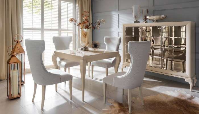 Esszimmer Esstisch Stuhl Essgruppe Essecke Stühle Luxus Weiß Kommode Set 6tlg
