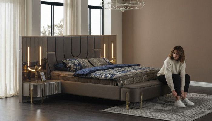 Doppelbett Garnitur Schlafzimmer Luxus Bett Modern Braun 3tlg Design
