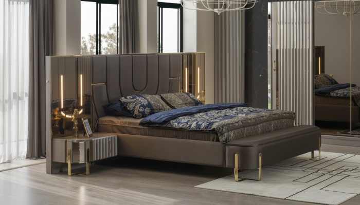 Doppelbett Garnitur Schlafzimmer Luxus Bett Modern Braun 3tlg Design