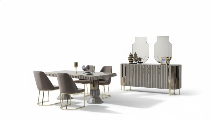 Modern Luxus Essgruppe Esszimmer Esstisch Garnitur Stühle Essecke Grau 5tlg