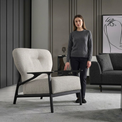 Sessel Ohrensessel Modern Stoff Wohnzimmer Polyester Weiß Design
