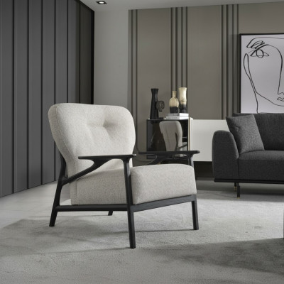Sessel Ohrensessel Modern Stoff Wohnzimmer Polyester Weiß Design