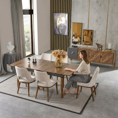 Essgruppe Esszimmer Esstisch Garnitur Luxus Stühle Essecke 5tlg Braun