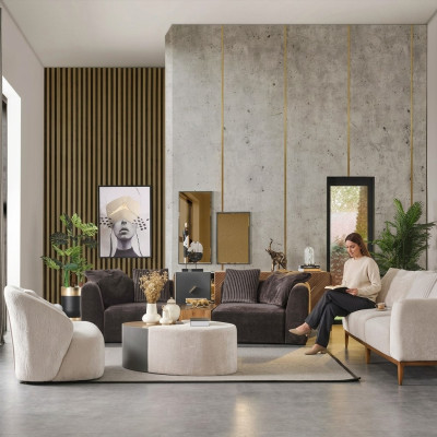 Sofagarnitur Sofa Stoff Sofas Modern Wohnzimmer Weiß 3tlg Polyester
