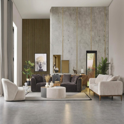 Sofagarnitur Sofa Stoff Sofas Modern Wohnzimmer Weiß 3tlg Polyester