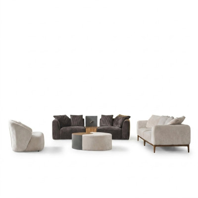 Sofagarnitur Sofa Stoff Sofas Modern Wohnzimmer Weiß 3tlg Polyester
