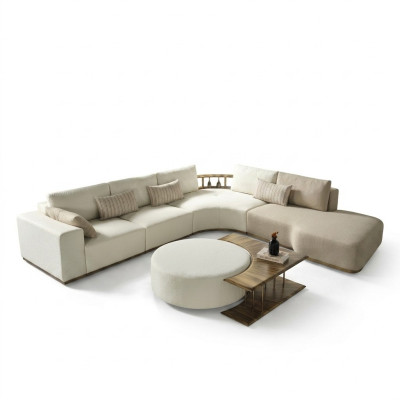 Weißes Ecksofa L-Form Couch Couchtisch Luxus Stoffmöbel Weiß Design Neu