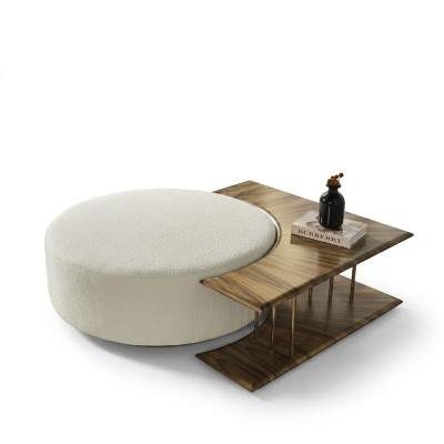 Couchtisch Tisch Beistelltisch Wohnzimmer Modern Weiß Rund Stoff Holz