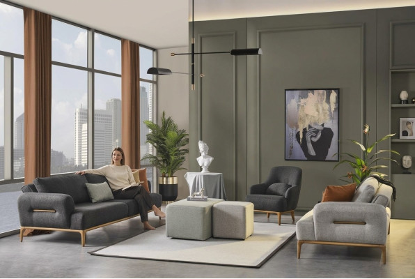 Sofagarnitur Sofa Sessel 431 Sitzer Stoff Luxus Grau Sofas Wohnzimmer
