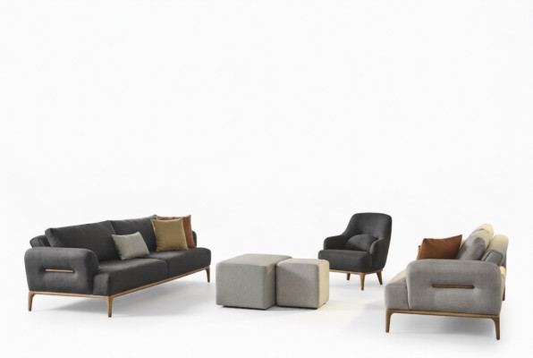 Sofagarnitur Sofa Sessel 431 Sitzer Stoff Luxus Grau Sofas Wohnzimmer