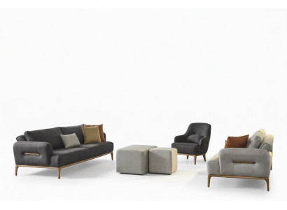 Sofagarnitur Sofa Sessel 321Sitzer Stoff Luxus Grau Sofas Wohnzimmer