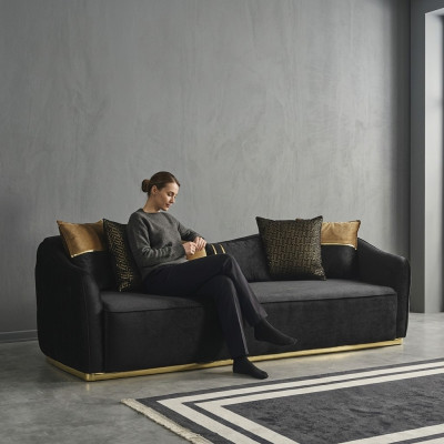Moderner Design Chesterfield Viersitzer Sofa 4 Sitzer Sofas Stoff Polyester Blau Neu
