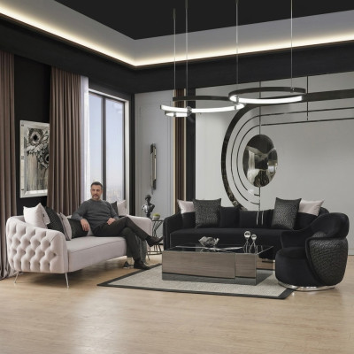 Sofagarnitur Sofa Sessel 431 Sitzer Stoff Luxus Sofas Weiß Schwarz