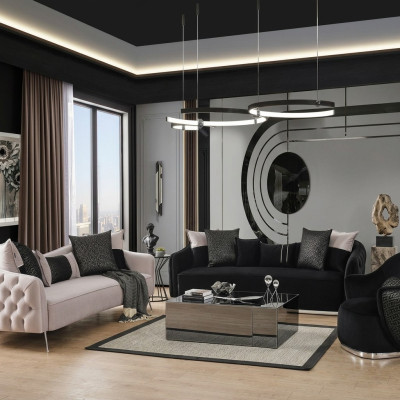 Sofagarnitur Sofa Sessel 431 Sitzer Stoff Luxus Sofas Weiß Schwarz