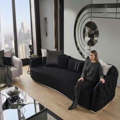 Viersitzer Sofa 4 Sitzer Sofas Modern Design Stoff Polyester Schwarz