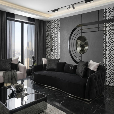 Viersitzer Sofa 4 Sitzer Sofas Modern Design Stoff Polyester Schwarz