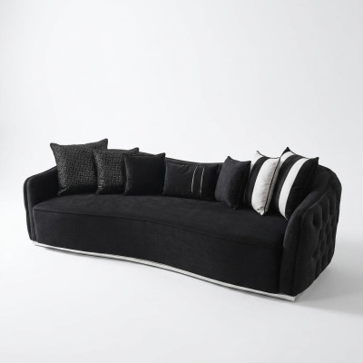 Viersitzer Sofa 4 Sitzer Sofas Modern Design Stoff Polyester Schwarz