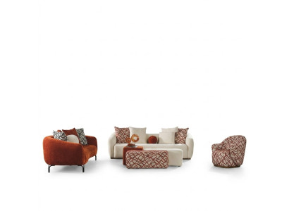 Sofagarnitur Sofa Sessel 431 Sitz Stoff Luxus Sofas Orange Wohnzimmer