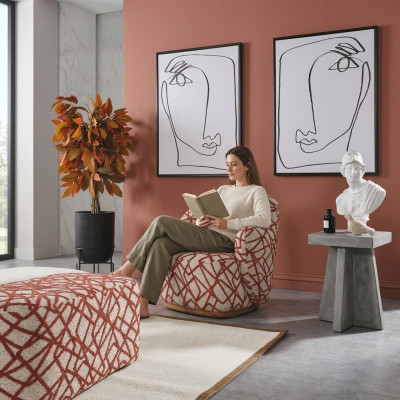 Sessel Ohrensessel Modern Stoff Wohnzimmer Polyester Orange Design